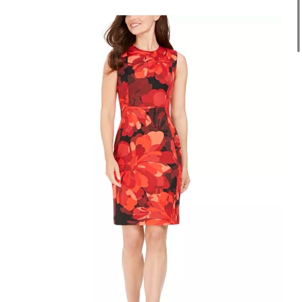 Calvin Klein Red and Black Floral Midi Dress
